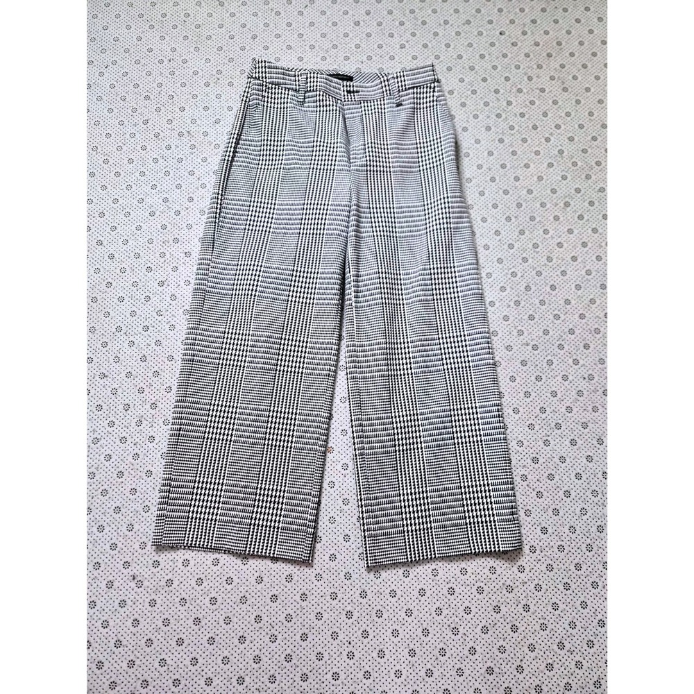 Banana Republic Womens Black White Plaid Wide Leg High Rise Trousers Pant Size 6